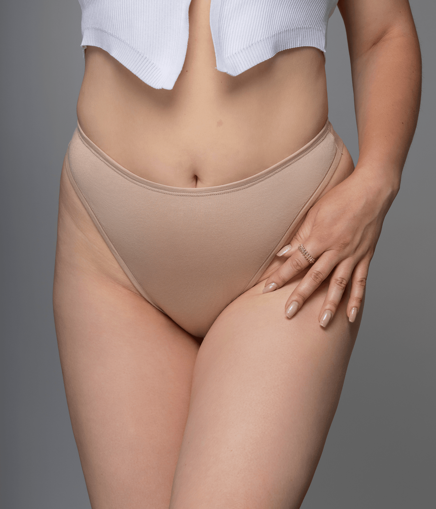 classic high waist thong in macadamia color