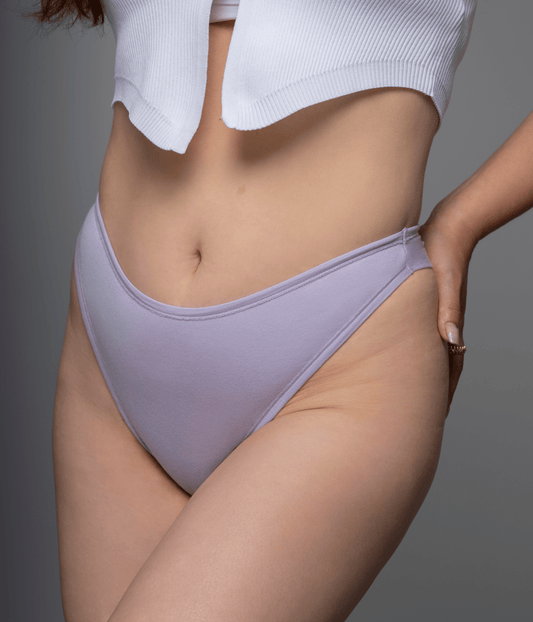 classic thong front photo on model in the color lilac