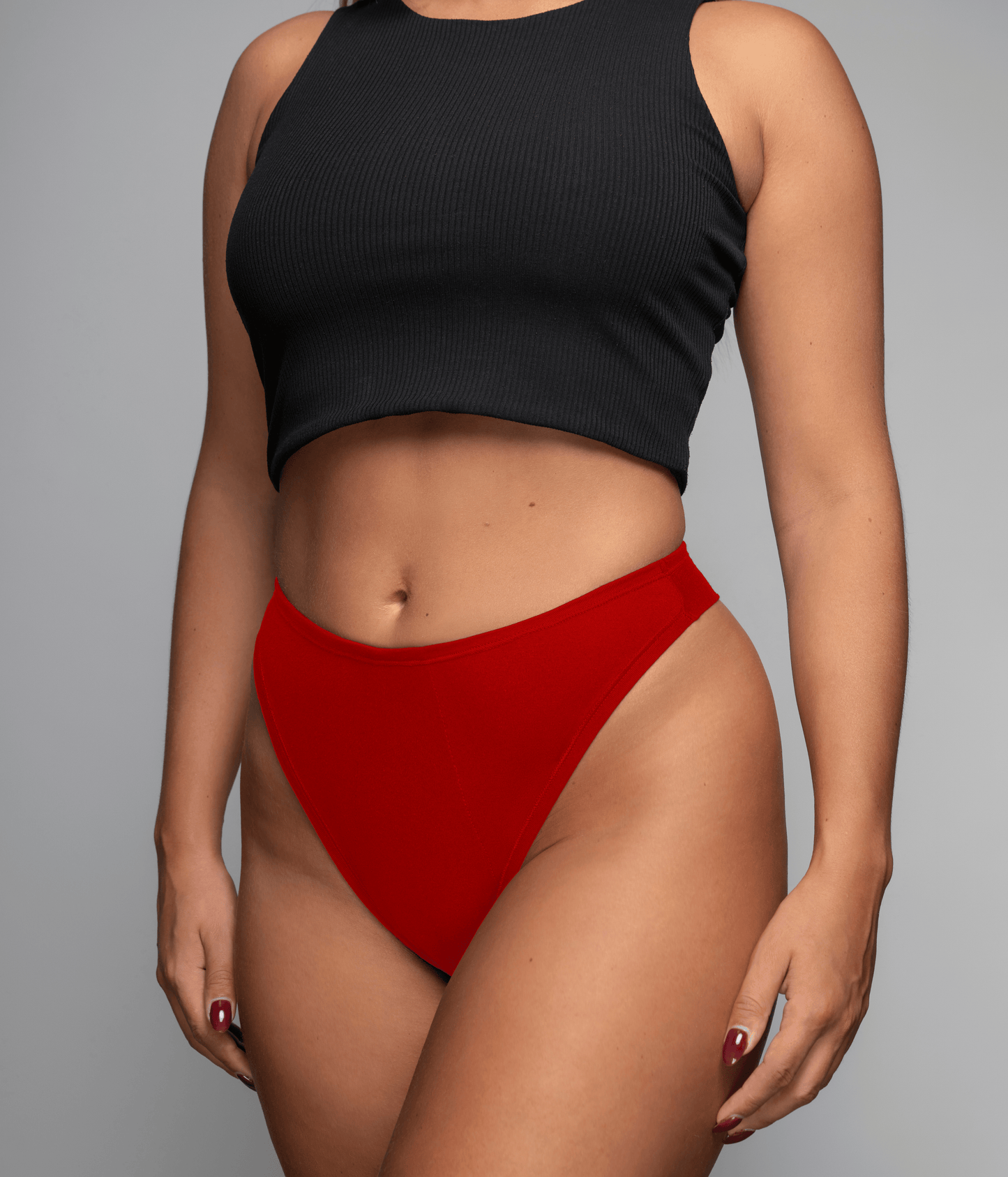 the high waist thong in the color vibrant red