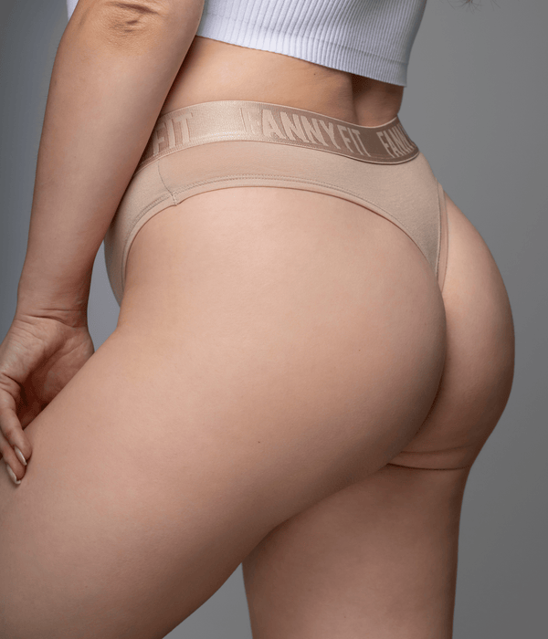 nocameltoe thong in the color macadamia